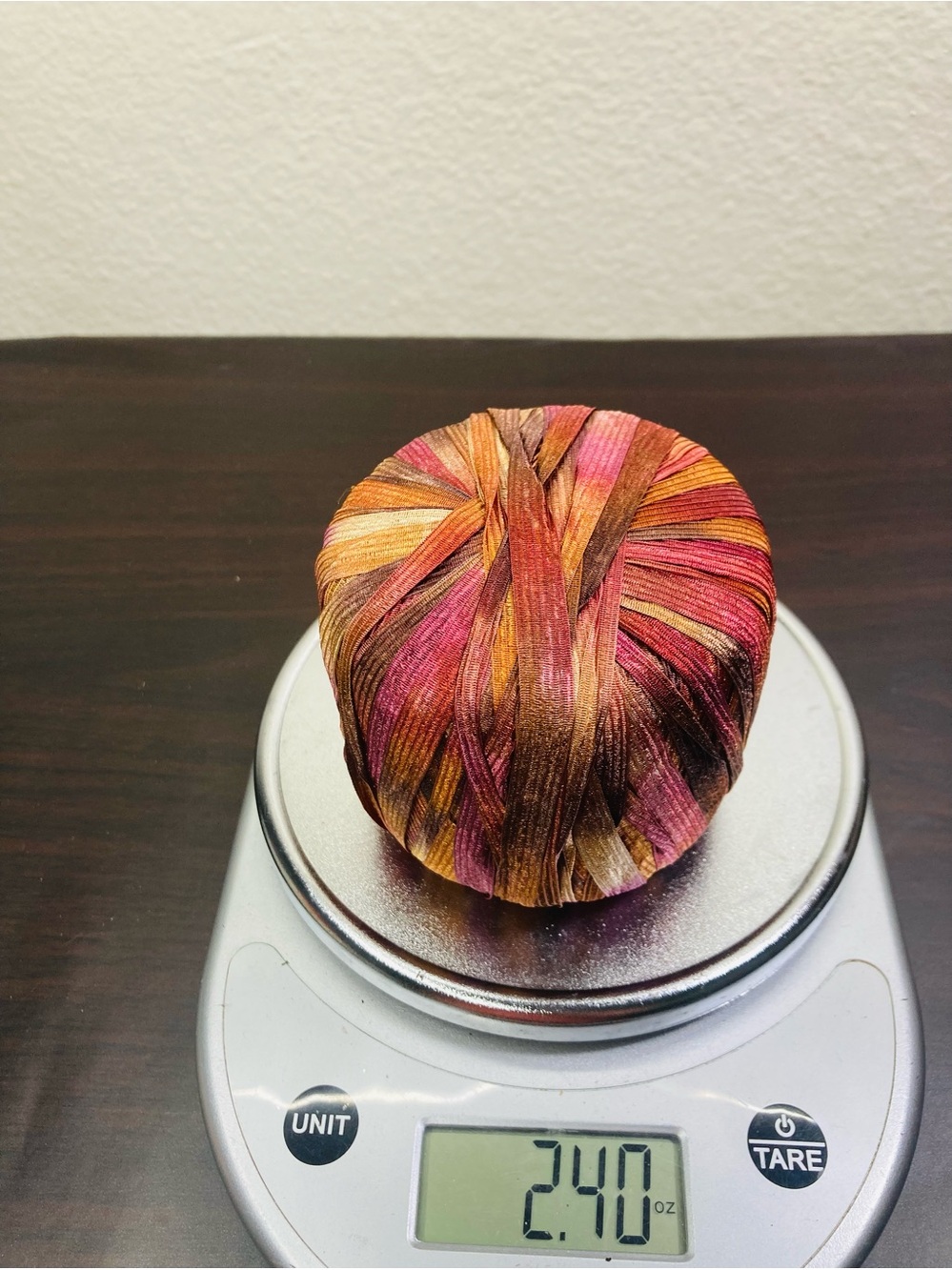 2.4 oz Multi-Color Ribbon Yarn Ball for Home Accents - Pink, Orange, Brown